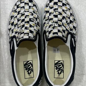 Vans Checkerboard Daisy Slip-On Sneakers - Black, White & Yellow